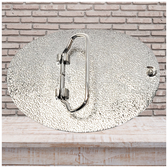 Mens LEATHER BELT BUCKLE with MUD FLAP LADY Biker Trucker 1.5" Made in USA - Picture 2 of 3